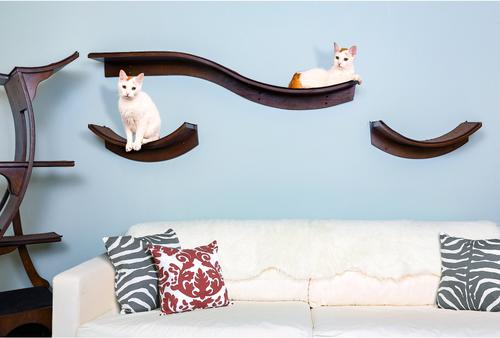 Show full view: The Refined Feline Lotus Branch Wall Mounted Cat Wall Shelf, Mahogany slide 5 of 7