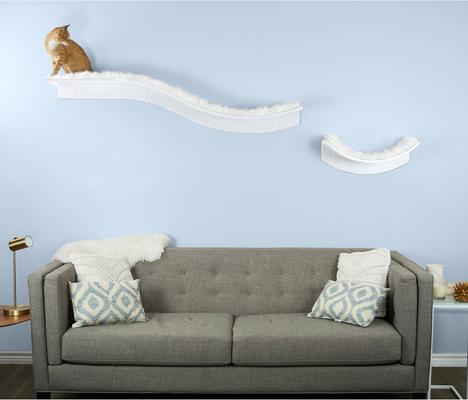 Show full view: The Refined Feline Lotus Branch Wall Mounted Cat Wall Shelf, White slide 4 of 6