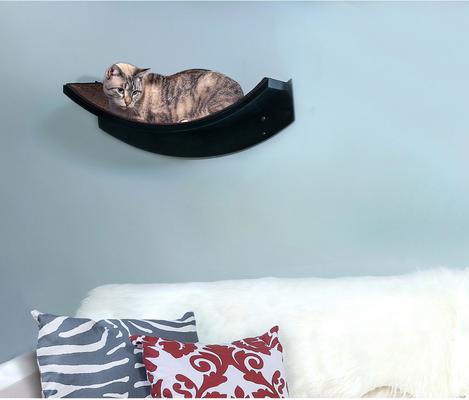 Show full view: The Refined Feline Lotus Leaf Wall Mounted Cat Wall Shelf, Espresso slide 4 of 7