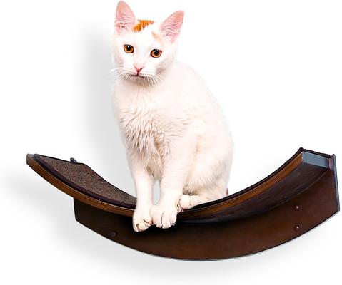 Show full view: The Refined Feline Lotus Leaf Wall Mounted Cat Wall Shelf, Mahogany slide 3 of 6