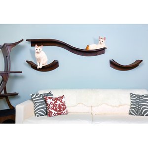 The Refined Feline Lotus Leaf Wall Mounted Cat Wall Shelf, Mahogany