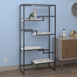 The Refined Feline Metropolitan 62-in Faux-Fur Cat Tree & Condo, Black with White Faux Fur