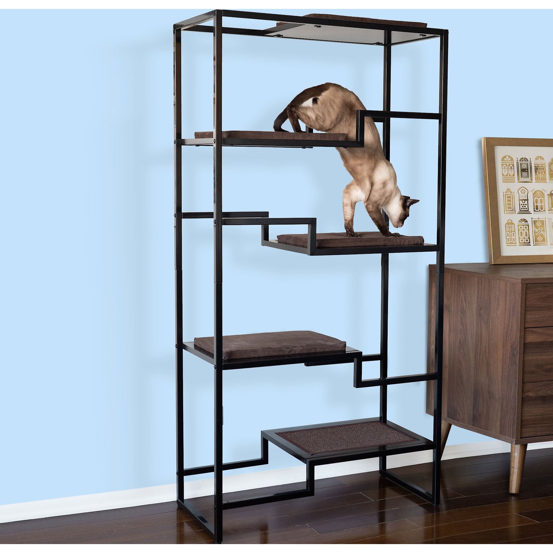 The Refined Feline Metropolitan 62-in Faux-Fur Cat Tree & Condo, Black