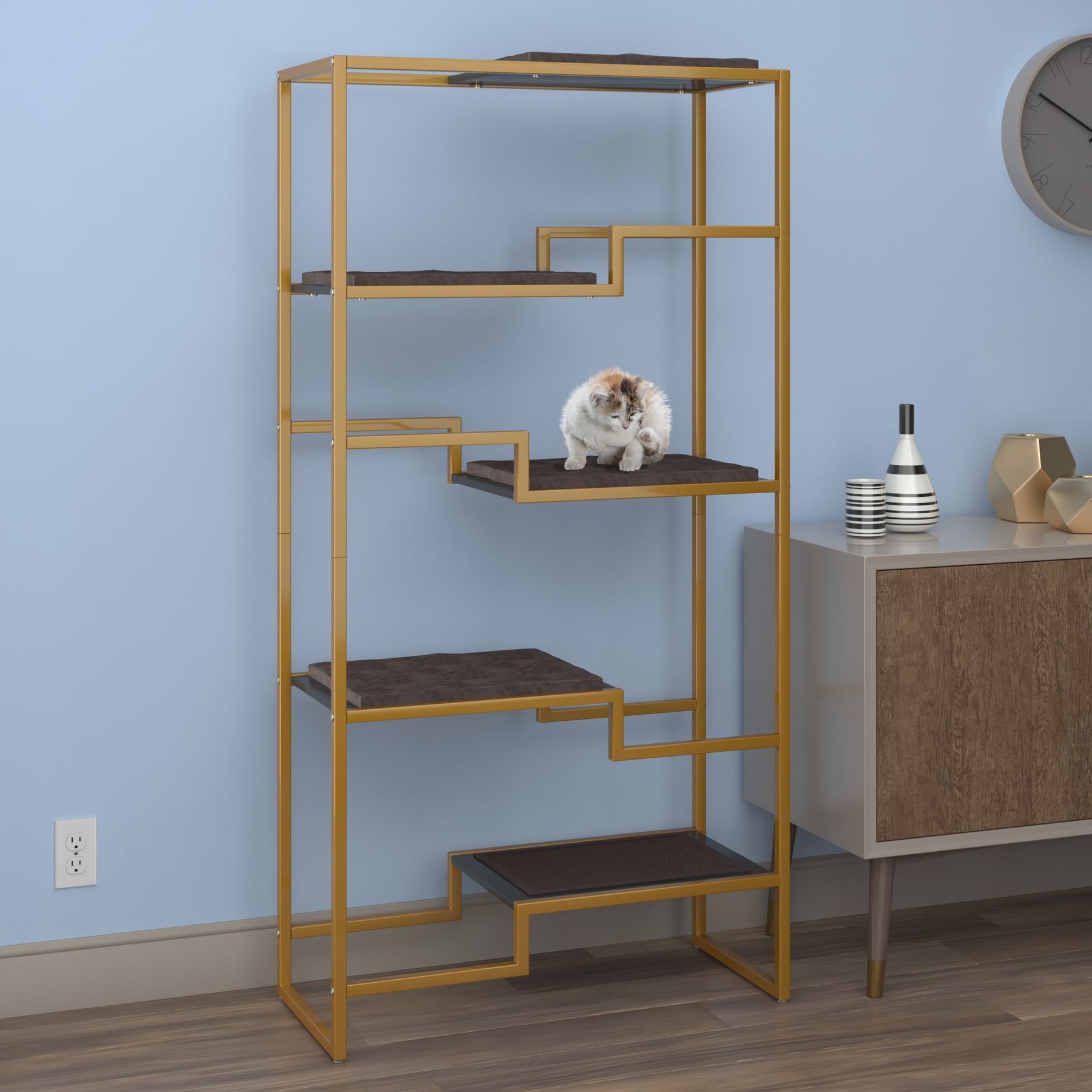 The Refined Feline Metropolitan 62-in Faux-Fur Cat Tree & Condo, Gold with Black
