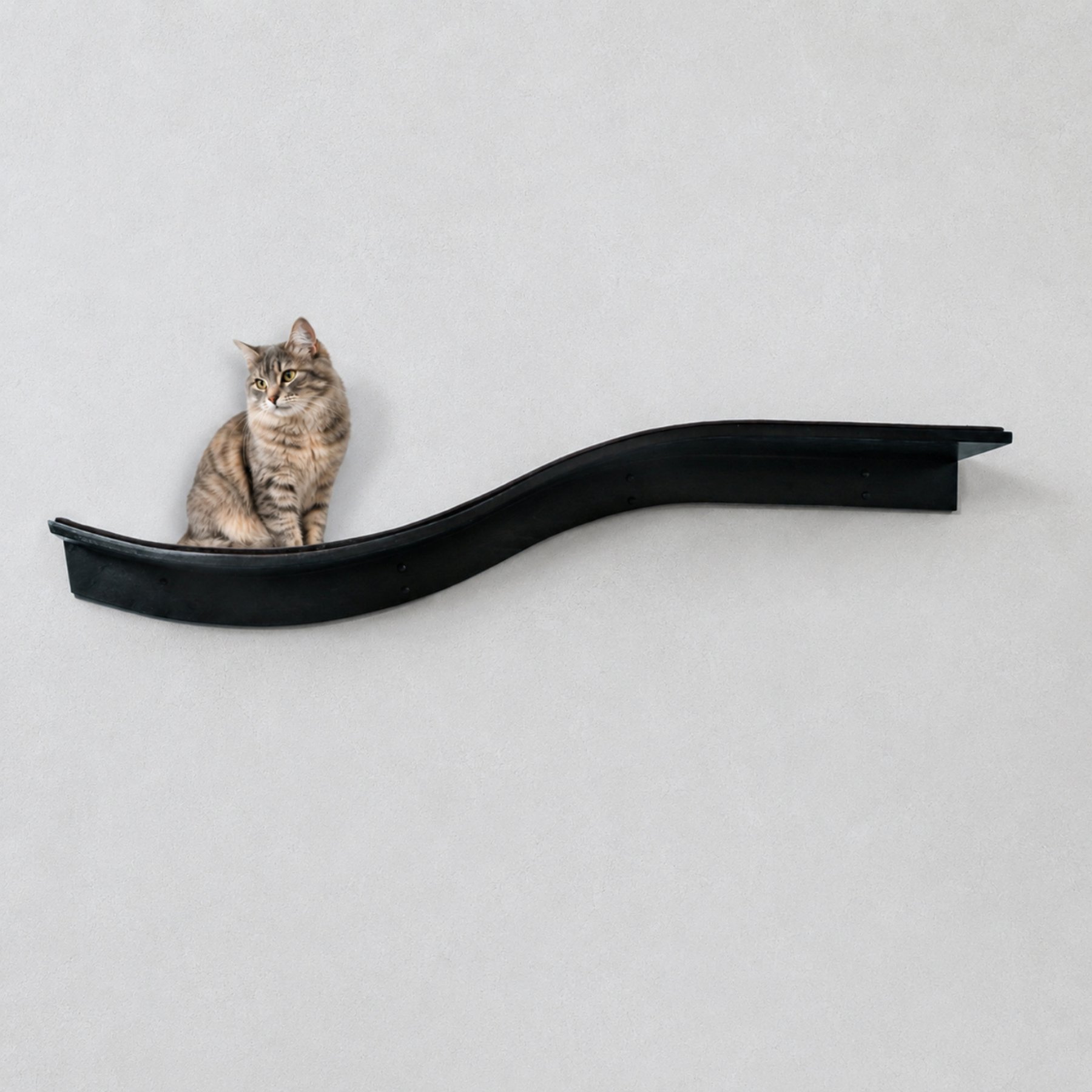 The Refined Feline Right Facing Lotus Branch Wall Mounted Cat Wall Shelf, Ebony