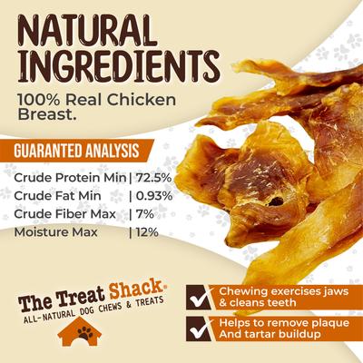 Show full view: The Treat Shack 100% Real Chicken Jerky Breast Tenders High-Protein Adult Dehydrated Dog Treats, 8-oz bag slide 6 of 9