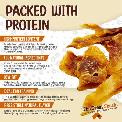 Show full view: The Treat Shack 100% Real Chicken Jerky Breast Tenders High-Protein Adult Dehydrated Dog Treats, 8-oz bag slide 5 of 9