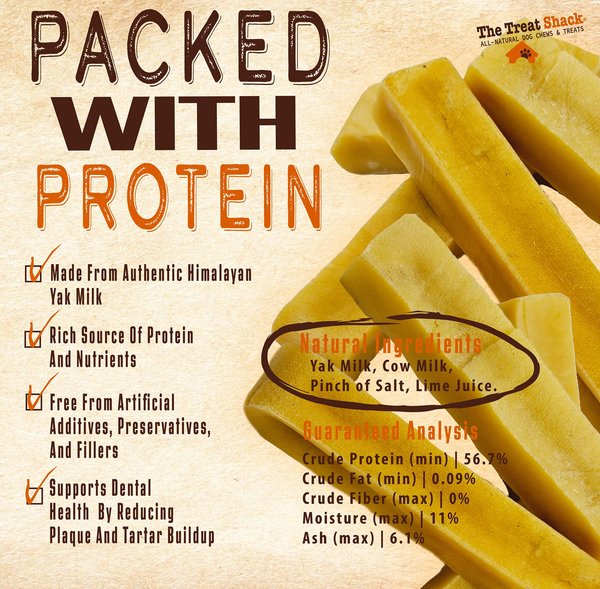Show full view: The Treat Shack 5 to 6-in Himalayan Yak Cheese Dog Chew Treats, Large, 8-oz bag slide 6 of 10