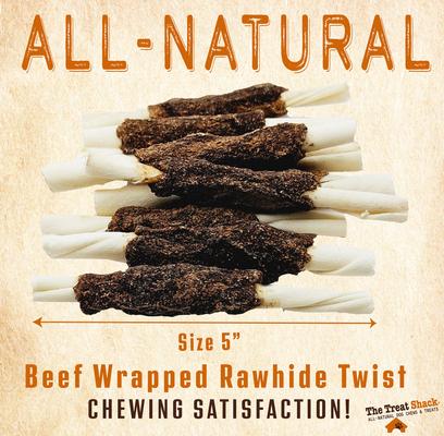 Show full view: The Treat Shack 5-in Beef Wrapped Rawhide Twist Dog Treat, 12 count slide 4 of 9