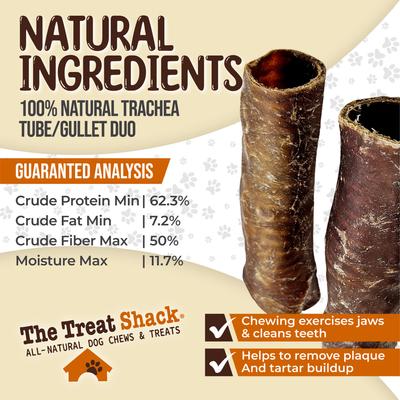 Show full view: The Treat Shack 6-in Whole Beef Trachea Tube Wrapped with Gullet Crunchy Duo Natural Dog Chew Treats, 6 count slide 6 of 9