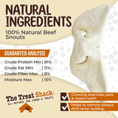 Show full view: The Treat Shack 8 to 9-in Beef Snouts Natural Dog Chew Treats, Jumbo, 3 count slide 6 of 9