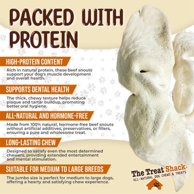 Show full view: The Treat Shack 8 to 9-in Beef Snouts Natural Dog Chew Treats, Jumbo, 6 count slide 5 of 9