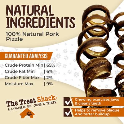 Show full view: The Treat Shack 8-in Pork Pizzle Springs Natural Dog Chew Treats, 3 count slide 6 of 9