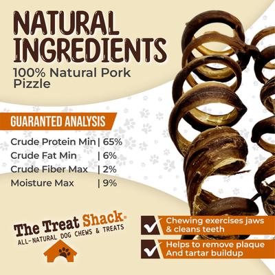 Show full view: The Treat Shack 8-in Pork Pizzle Springs Natural Dog Chew Treats, 6 count slide 6 of 9