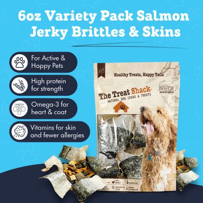 Show full view: The Treat Shack All-Natural Salmon Jerky Brittle & Skins Variety Pack Freeze-Dried Dog Treats, 6-oz bag, 6-oz bag slide 5 of 9