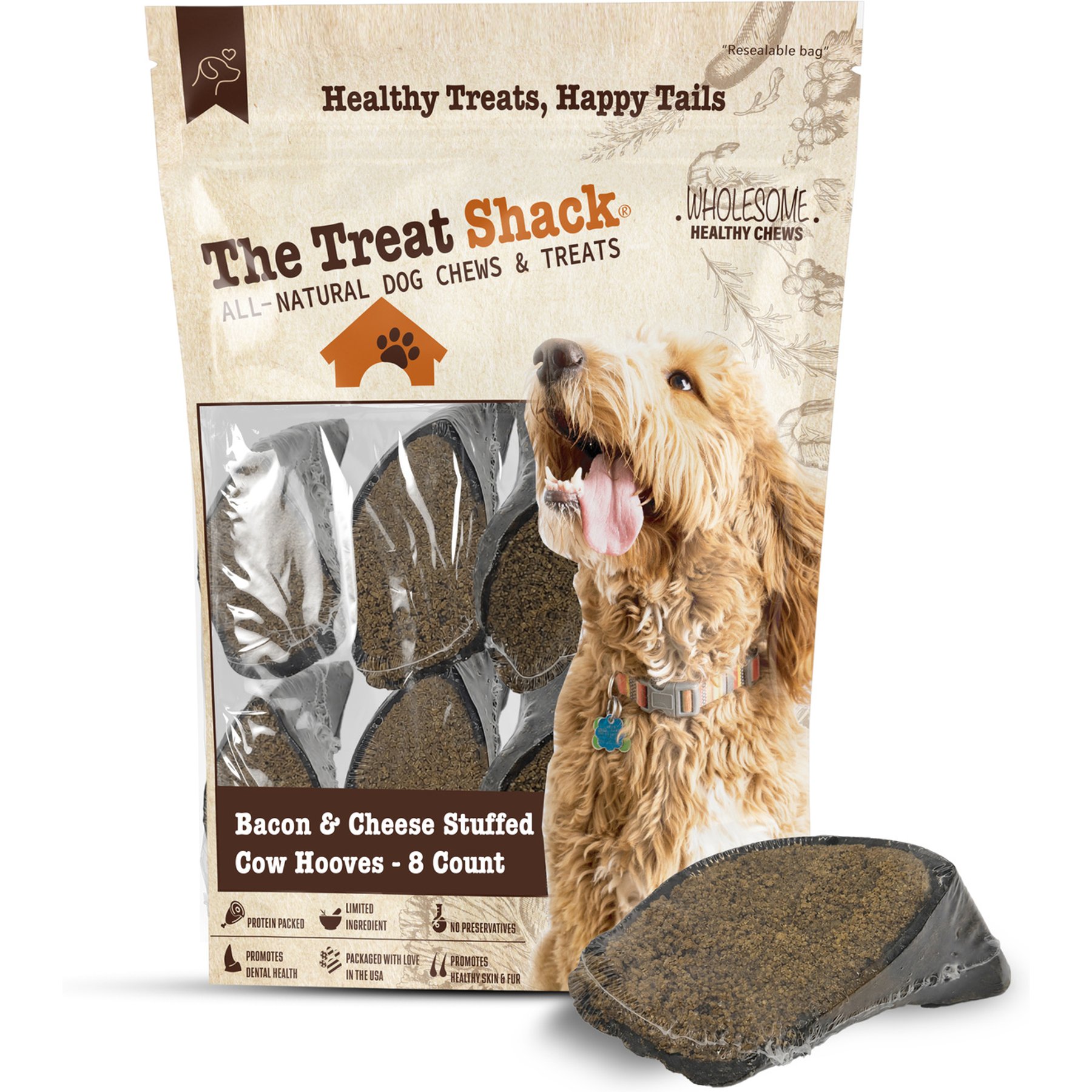 The Treat Shack Bacon & Cheese Stuffed Cow Hooves Dog Chew Treats, 8 count