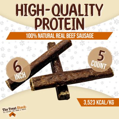 Show full view: The Treat Shack Made 100% Real Beef Sausage High-Protein Soft & Chewy Dog Treats, 6-in, 5 count slide 4 of 9