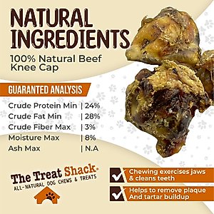 The Treat Shack Meaty Beef Knee Cap Bone Natural Dog Chew Treats, 4 count