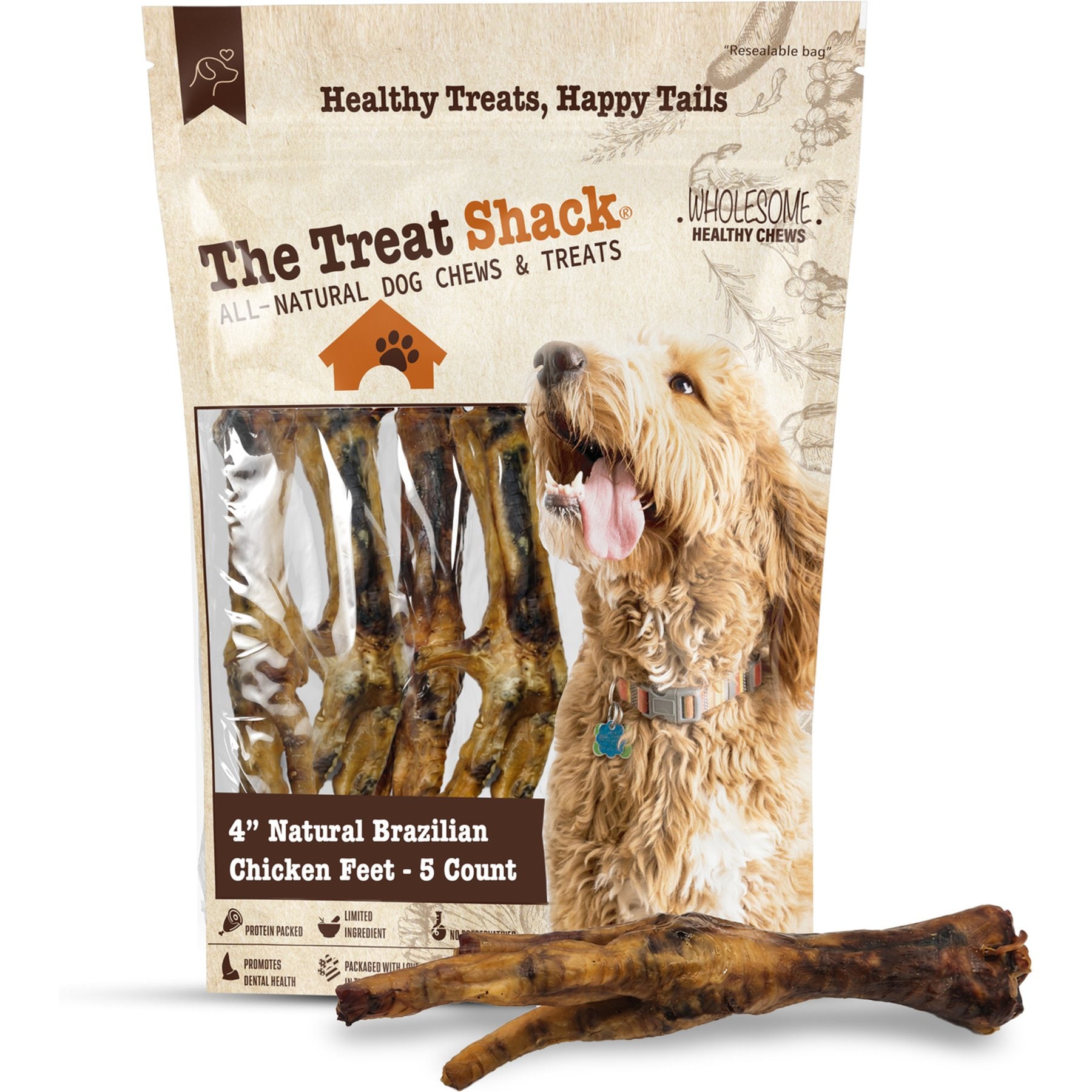 The Treat Shack Natural Brazilian Chicken Feet Dog Chew Treats, 5 count