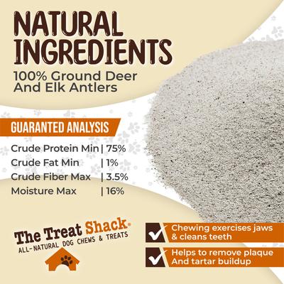 Show full view: The Treat Shack Premium Refined Dust Deer & Elk Antler Dog Food Topper Treats, 1-lb bag slide 6 of 9