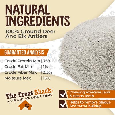 Show full view: The Treat Shack Premium Refined Dust Deer & Elk Antler Dog Food Topper Treats, 8-oz bag slide 6 of 9