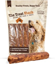The Treat Shack Rawhide Free Thick Rolls 6-in Peanut Butter & Rice Recipe Dog Hard Chew, 8 count