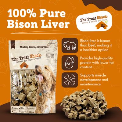 Show full view: The Treat Shack Single Ingredient Bison Liver Freeze-Dried Dog & Cat Treats, 4-oz bag slide 4 of 10