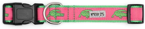 Show full view: The Worthy Dog Alligators Dog Collar, Pink, Small: 8 to 14-in neck, 5/8-in wide slide 2 of 3