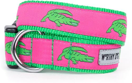 Show full view: The Worthy Dog Alligators Dog Collar, Pink, X-Large: 17 to 23-in neck, 1-in wide slide 1 of 3