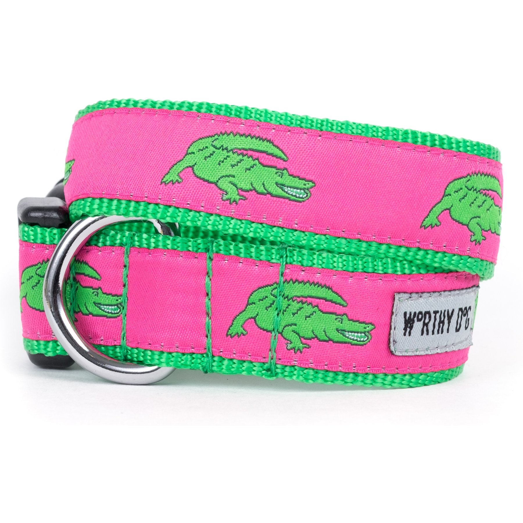 The Worthy Dog Alligators Dog Collar, Pink, X-Small: 5 to 11-in neck, 1/2-in wide
