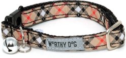 The Worthy Dog Bias Plaid Cat Collar, One Size: 9 to 11-in neck, 1/2-in wide, Tan