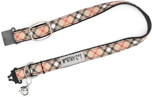 Show full view: The Worthy Dog Bias Plaid Cat Collar, One Size: 9 to 11-in neck, 1/2-in wide, Tan slide 3 of 3