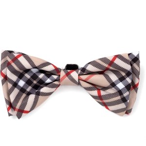 The Worthy Dog Bias Plaid Dog Bow Tie, Tan, Large