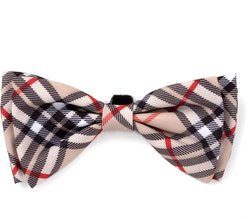The Worthy Dog Bias Plaid Dog Bow Tie, Tan, Small