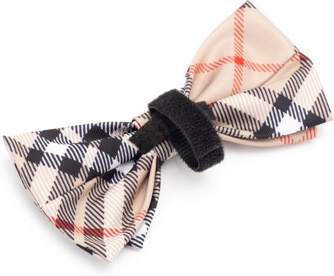 Show full view: The Worthy Dog Bias Plaid Dog Bow Tie, Tan, Small slide 3 of 3