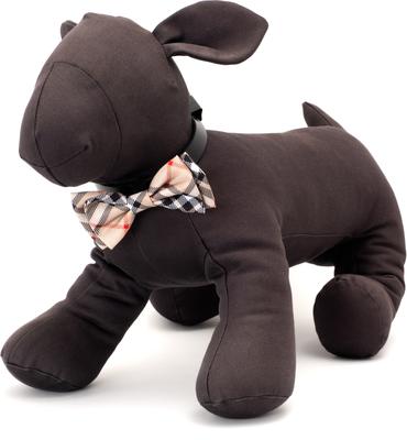 Show full view: The Worthy Dog Bias Plaid Dog Bow Tie, Tan, Small slide 2 of 3