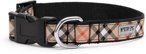 Show full view: The Worthy Dog Bias Plaid Dog Collar, Tan, Small: 8 to 14-in neck, 5/8-in wide slide 2 of 4
