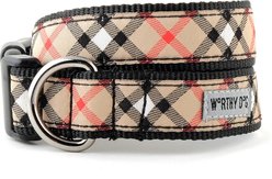 The Worthy Dog Bias Plaid Dog Collar, Tan, X-Small: 5 to 11-in neck, 1/2-in wide