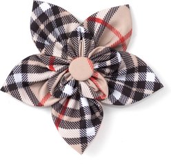 The Worthy Dog Bias Plaid Flower Dog Collar Accessory, Tan, Large