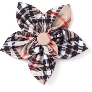 The Worthy Dog Bias Plaid Flower Dog Collar Accessory, Tan, Large