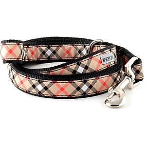 The Worthy Dog Bias Plaid Lead Dog Leash, Tan, Large: 5-ft long, 1-in wide