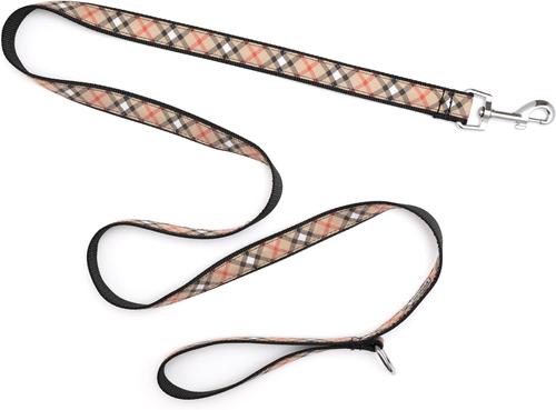 Show full view: The Worthy Dog Bias Plaid Lead Dog Leash, Tan, Large: 5-ft long, 1-in wide slide 2 of 5