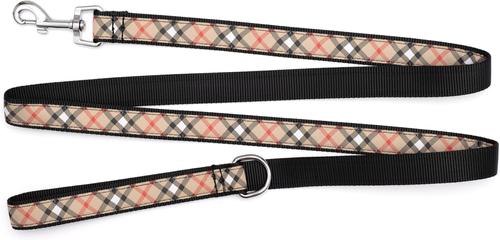 Show full view: The Worthy Dog Bias Plaid Lead Dog Leash, Tan, Small: 5-ft long, 5/8-in wide slide 3 of 5
