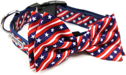 Show full view: The Worthy Dog Bias Stars & Stripes Dog Bow Tie, Small slide 2 of 5