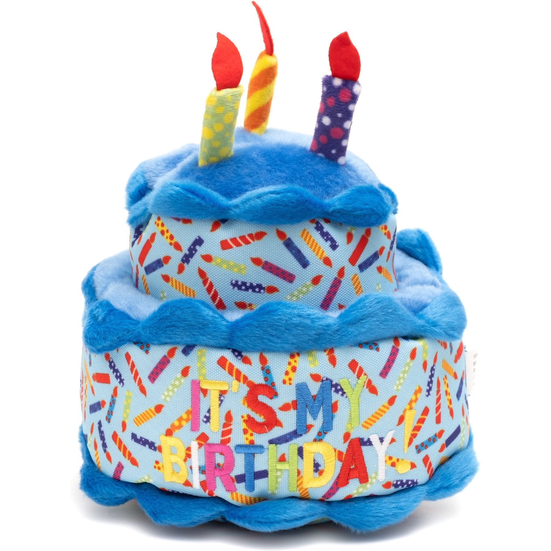 The Worthy Dog Birthday Cake Squeaky Plush Dog Toy, Blue