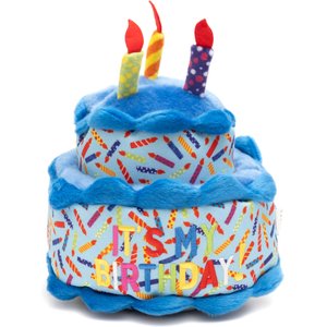 The Worthy Dog Birthday Cake Squeaky Plush Dog Toy, Blue