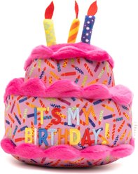 The Worthy Dog Birthday Cake Squeaky Plush Dog Toy, Pink
