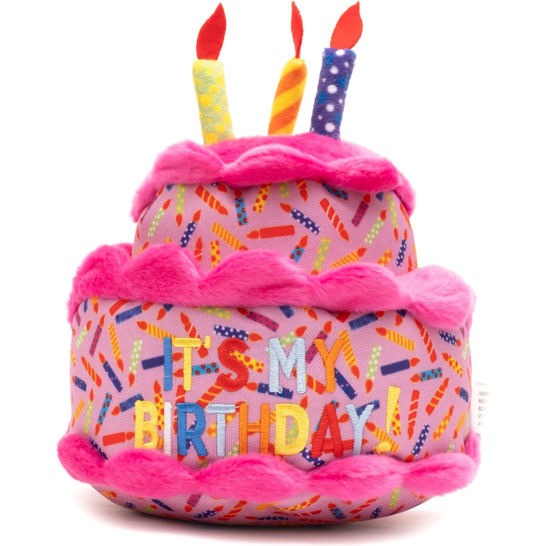 The Worthy Dog Birthday Cake Squeaky Plush Dog Toy, Pink