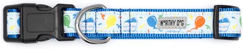 Show full view: The Worthy Dog Birthday Dog Collar, Blue, Medium: 11 to 17-in neck, 1-in wide slide 4 of 4