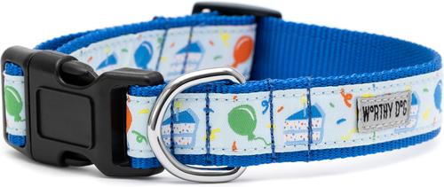 Show full view: The Worthy Dog Birthday Dog Collar, Blue, X-Large: 17 to 23-in neck, 1-in wide slide 2 of 3